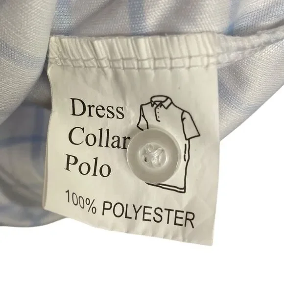 Collars & Co Polo Shirt Mens S Blue White Grid Plaid Windowpane Dress Collar NEW